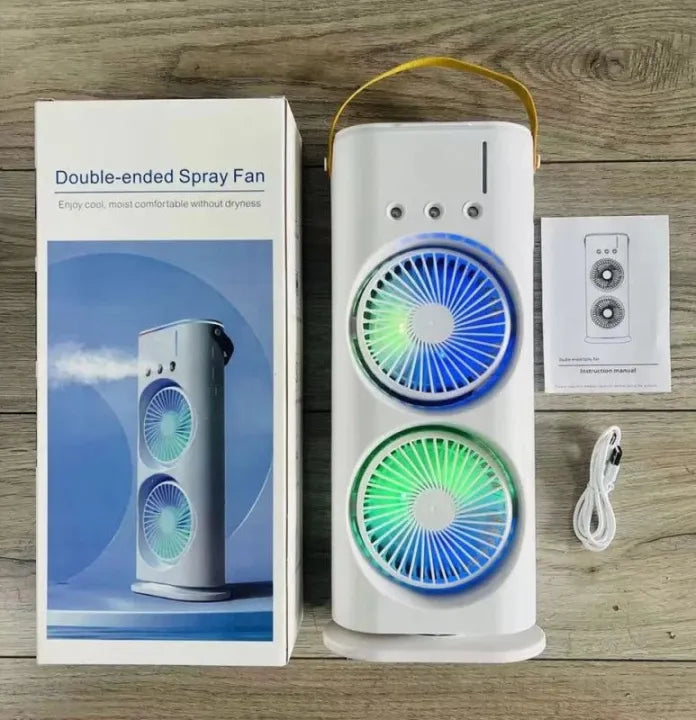 Rechargeable Double Mist Fan USB – Portable Mini Dual Spray Cooling Fan
